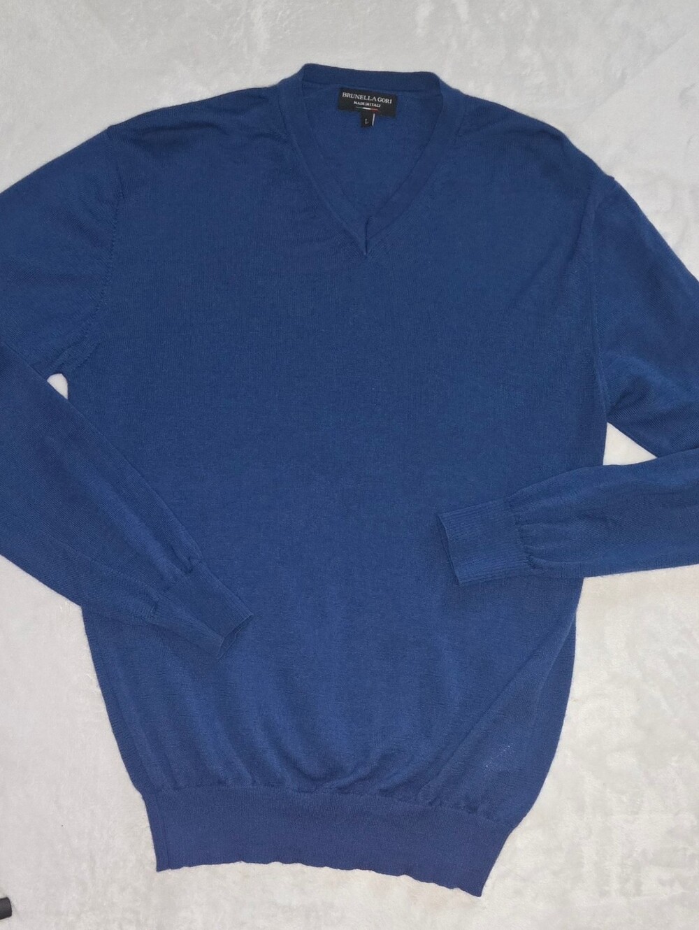 Brunella Gori Royal Blue Extrafine Merino Wool V-Neck Sweater L